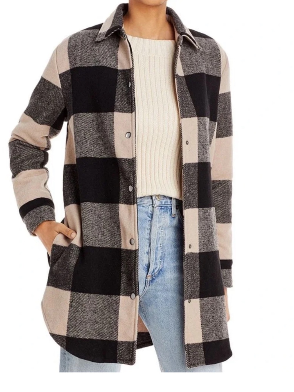 BB Dakota by Steve Madden Black & Beige Buffalo Plaid Button-Up Shacket